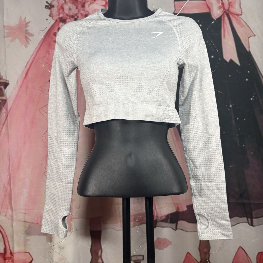 Gymshark Gray Seamless Long Sleeve Crop Athletic Top S - Picture 2 of 9